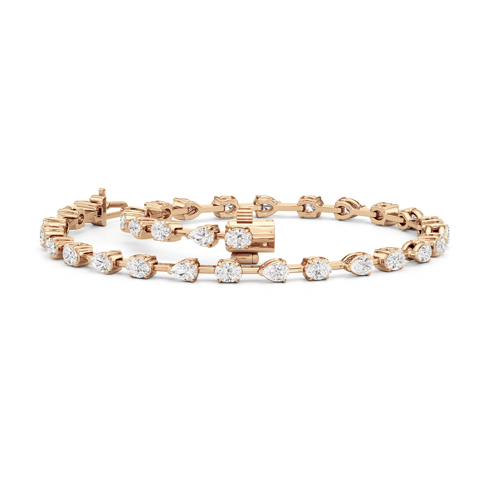 Pear and Oval Tennis Bracelet with 2 1/2 Cut Diamond in 14KT Rose Gold view 3
