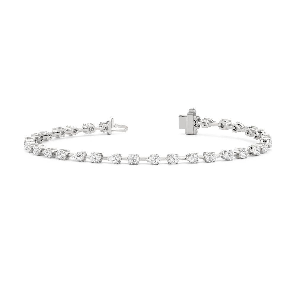 Pear and Oval Tennis Bracelet with 2 1/2 Cut Diamond in 14KT White Gold view 2
