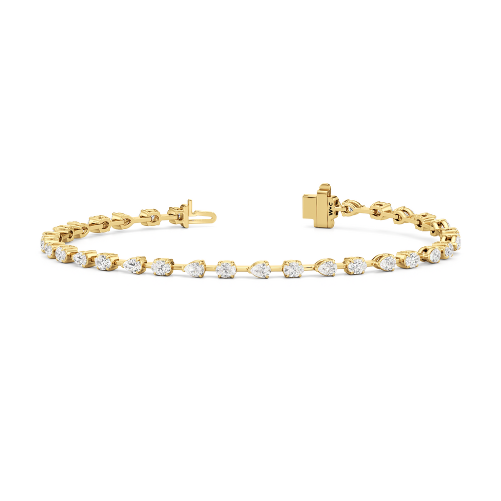 Pear and Oval Tennis Bracelet with 2 1/2 Cut Diamond in 14KT Yellow Gold view 2
