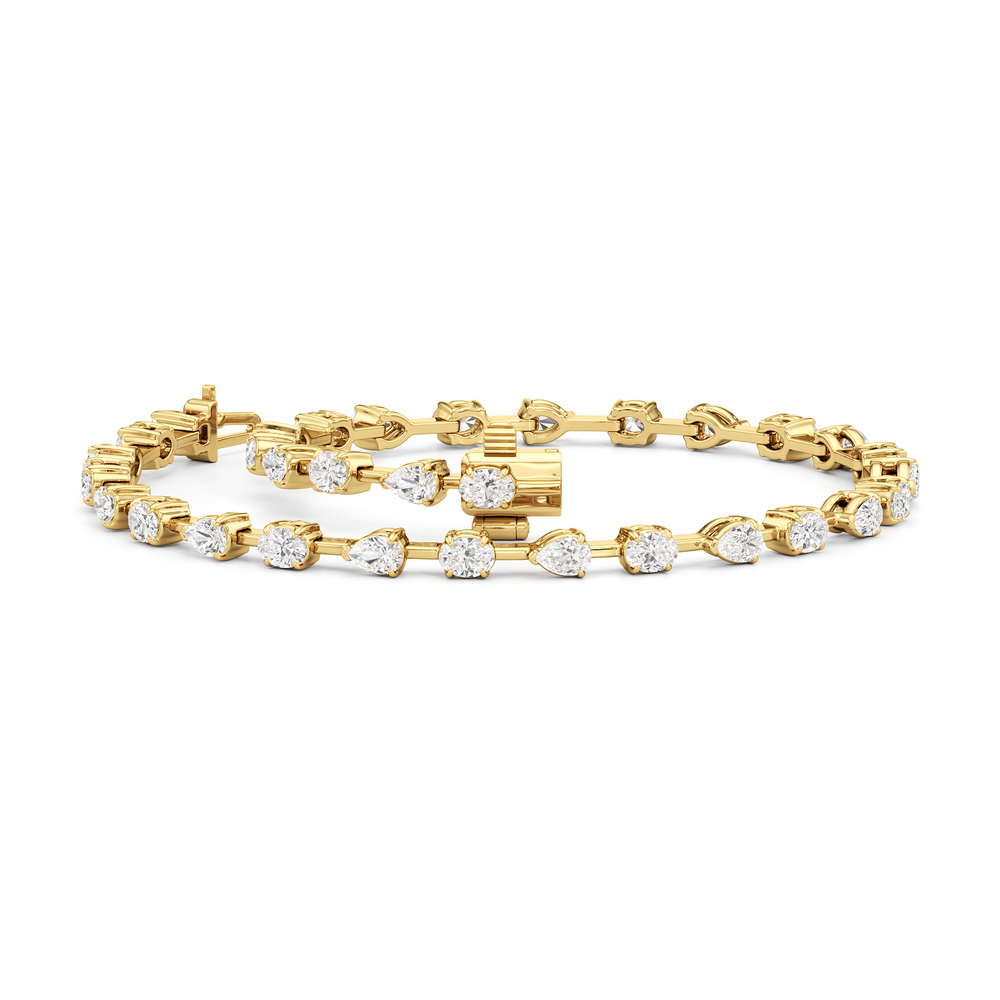 Pear and Oval Tennis Bracelet with 2 1/2 Cut Diamond in 14KT Yellow Gold view 3
