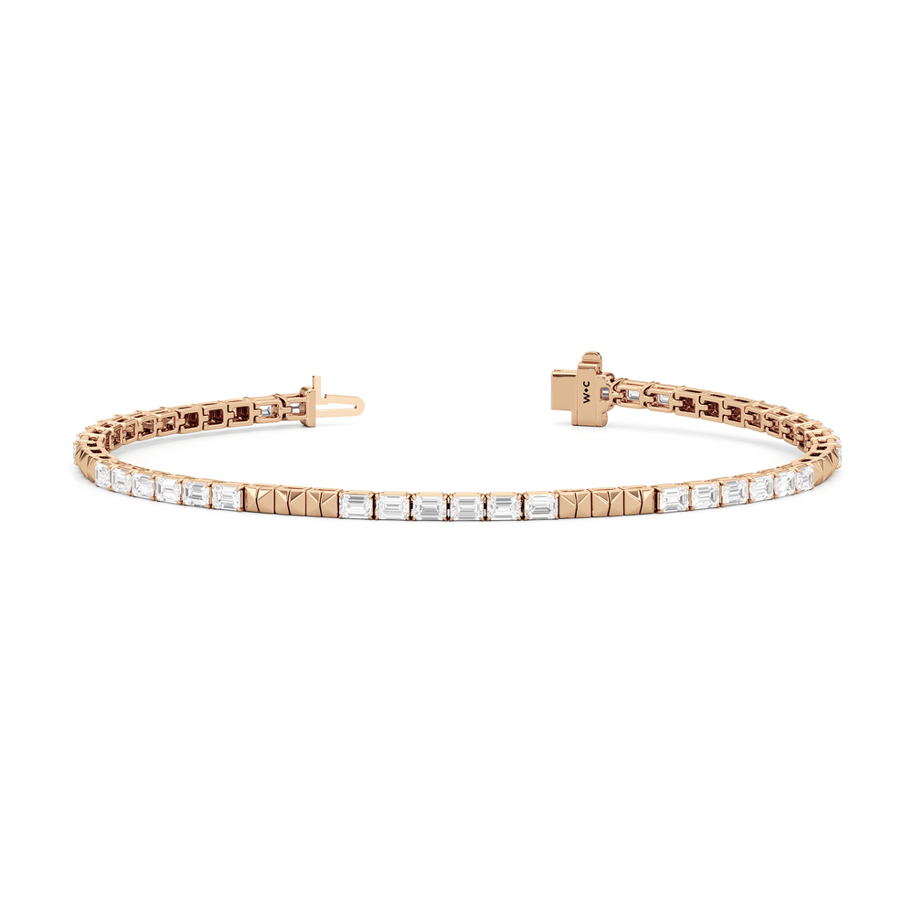 Gold Blocks and East-West Emerald Tennis Bracelet with 3 1/2 Cut Diamond in 14KT Rose Gold view 3
