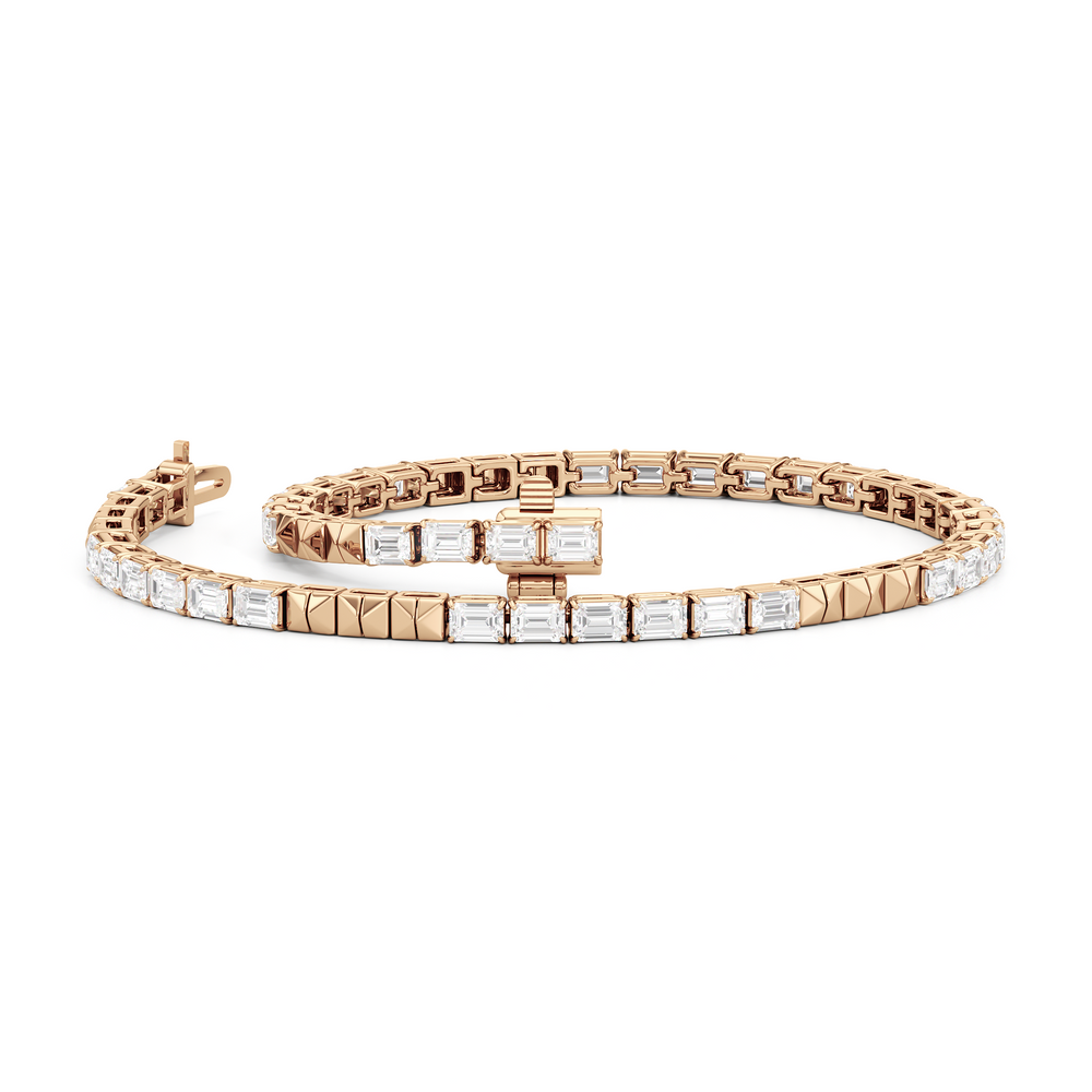 Gold Blocks and East-West Emerald Tennis Bracelet with 3 1/2 Cut Diamond in 14KT Rose Gold view 4
