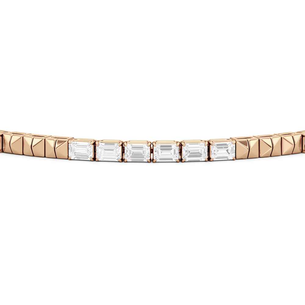 Gold Blocks and East-West Emerald Tennis Bracelet with 3 1/2 Cut Diamond in 14KT Rose Gold view 7
