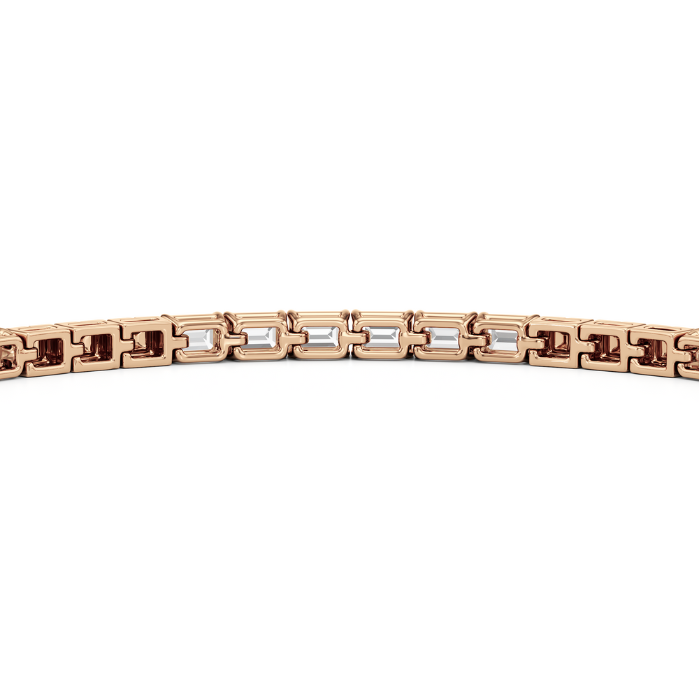Gold Blocks and East-West Emerald Tennis Bracelet with 3 1/2 Cut Diamond in 14KT Rose Gold view 8
