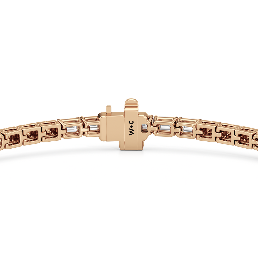 Gold Blocks and East-West Emerald Tennis Bracelet with 3 1/2 Cut Diamond in 14KT Rose Gold view 9
