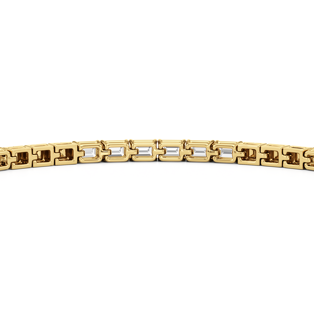 Gold Blocks and East-West Emerald Tennis Bracelet with 3 1/2 Cut Diamond in 14KT Rose Gold view 2
