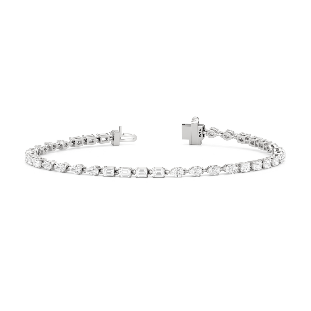 Sequenced Pear and Emerald Tennis Bracelet with 3 Cut Diamond in 14KT White Gold view 2
