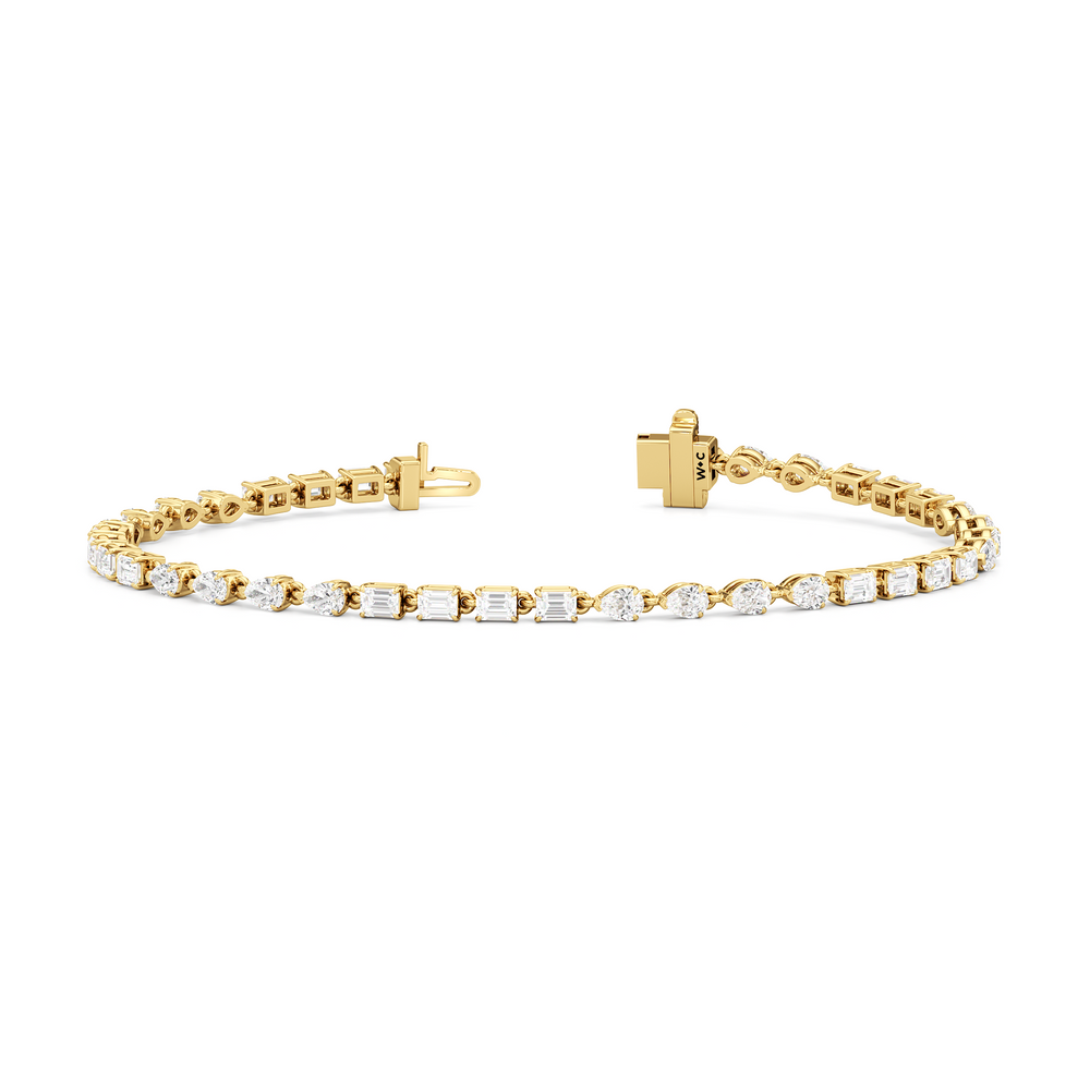 Sequenced Pear and Emerald Tennis Bracelet with 3 Cut Diamond in 14KT Yellow Gold view 2
