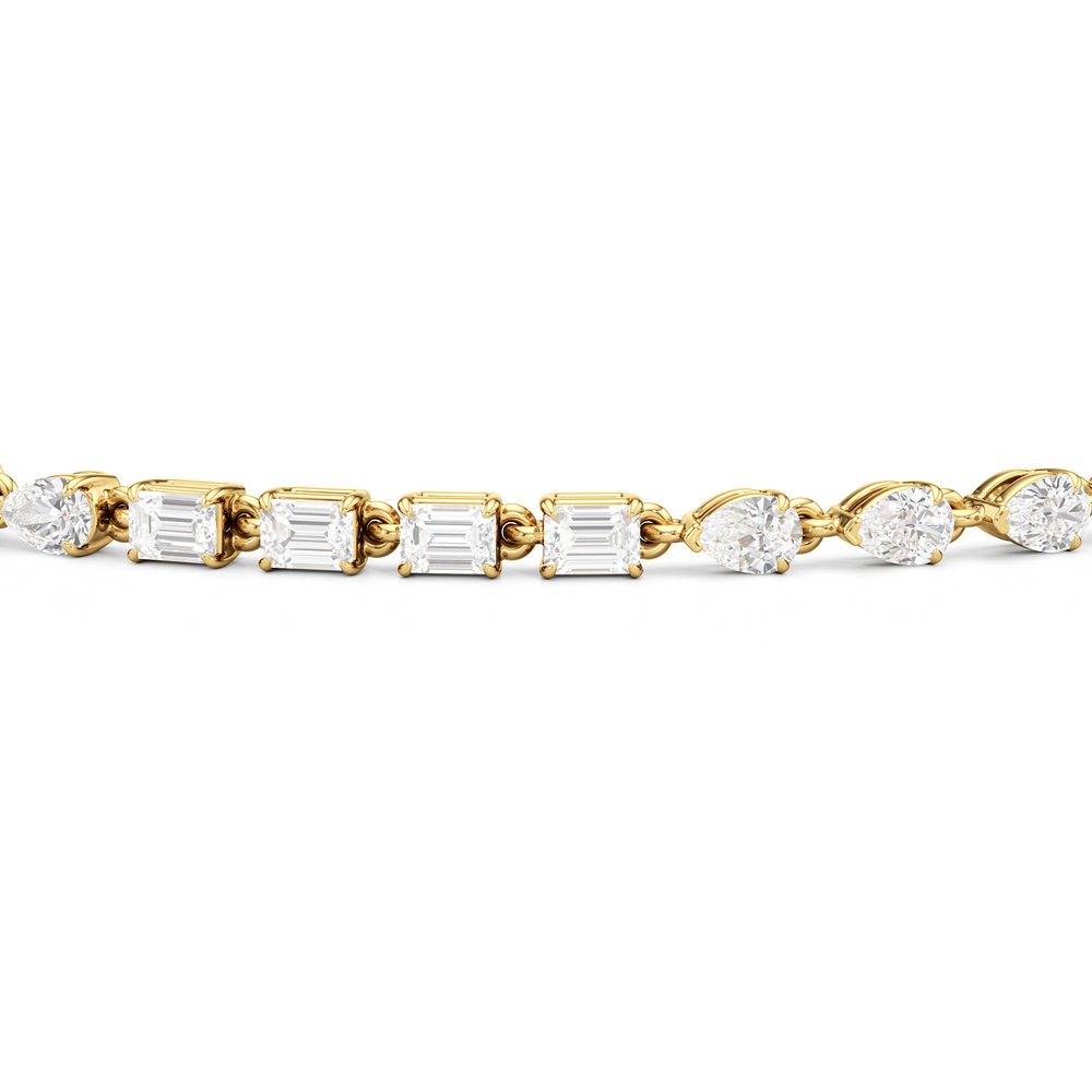 Sequenced Pear and Emerald Tennis Bracelet with 3 Cut Diamond in 14KT Yellow Gold view 6
