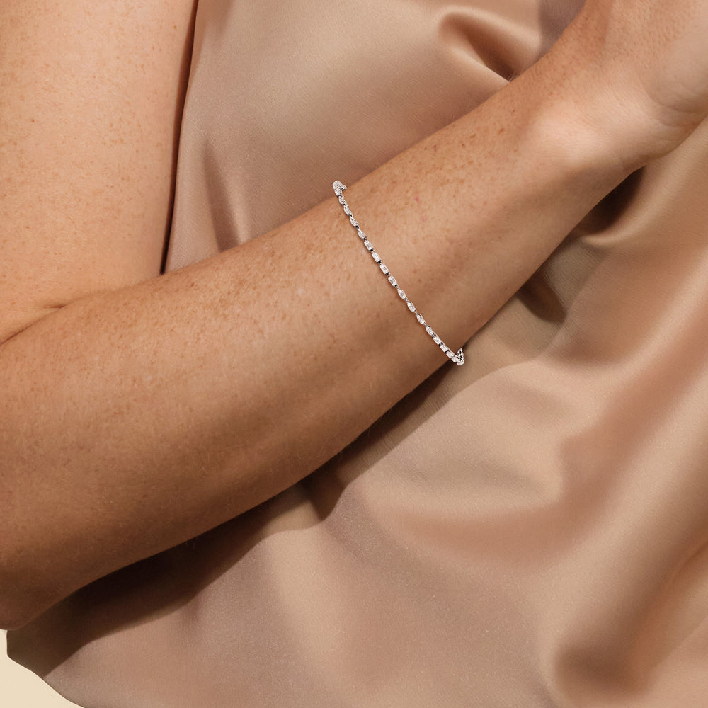 Sequenced Pear and Emerald Tennis Bracelet with 3 Cut Diamond in 14KT White Gold view 4
