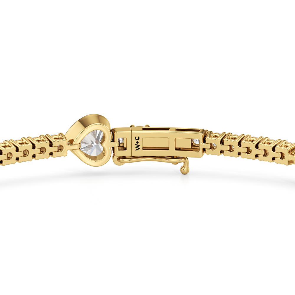 Bezeled Heart Station Tennis Bracelet with 3 1/2 Cut Diamond in 14KT Yellow Gold view 7
