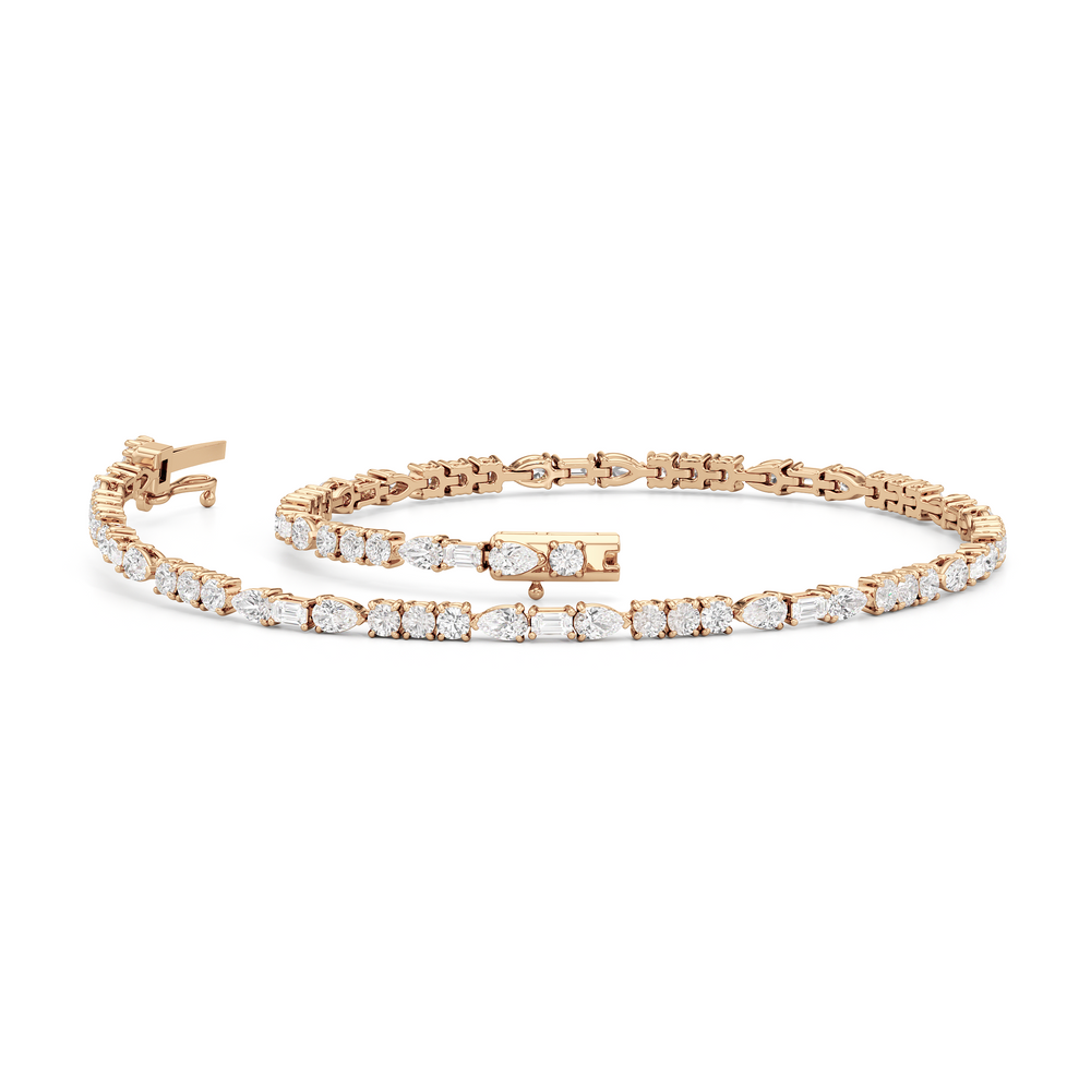 Pear, Emerald and Round Linear Tennis Bracelet with 2 3/4 Cut Diamond in 14KT Rose Gold view 2
