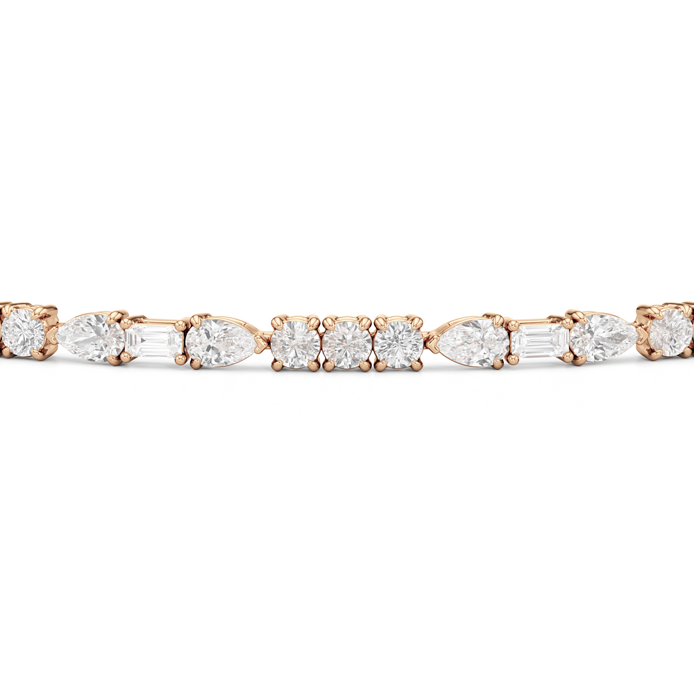 Pear, Emerald and Round Linear Tennis Bracelet with 2 3/4 Cut Diamond in 14KT Rose Gold view 5
