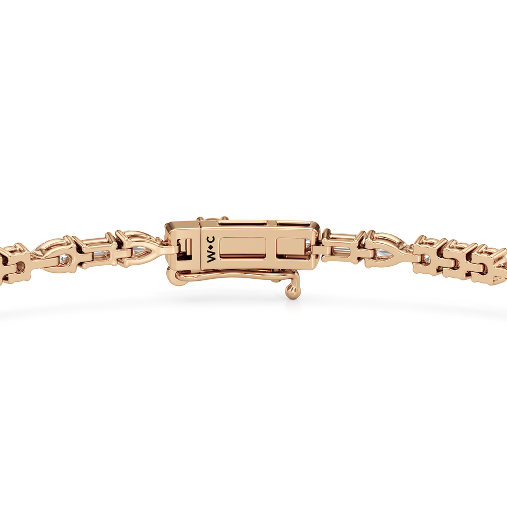 Pear, Emerald and Round Linear Tennis Bracelet with 2 3/4 Cut Diamond in 14KT Rose Gold view 6
