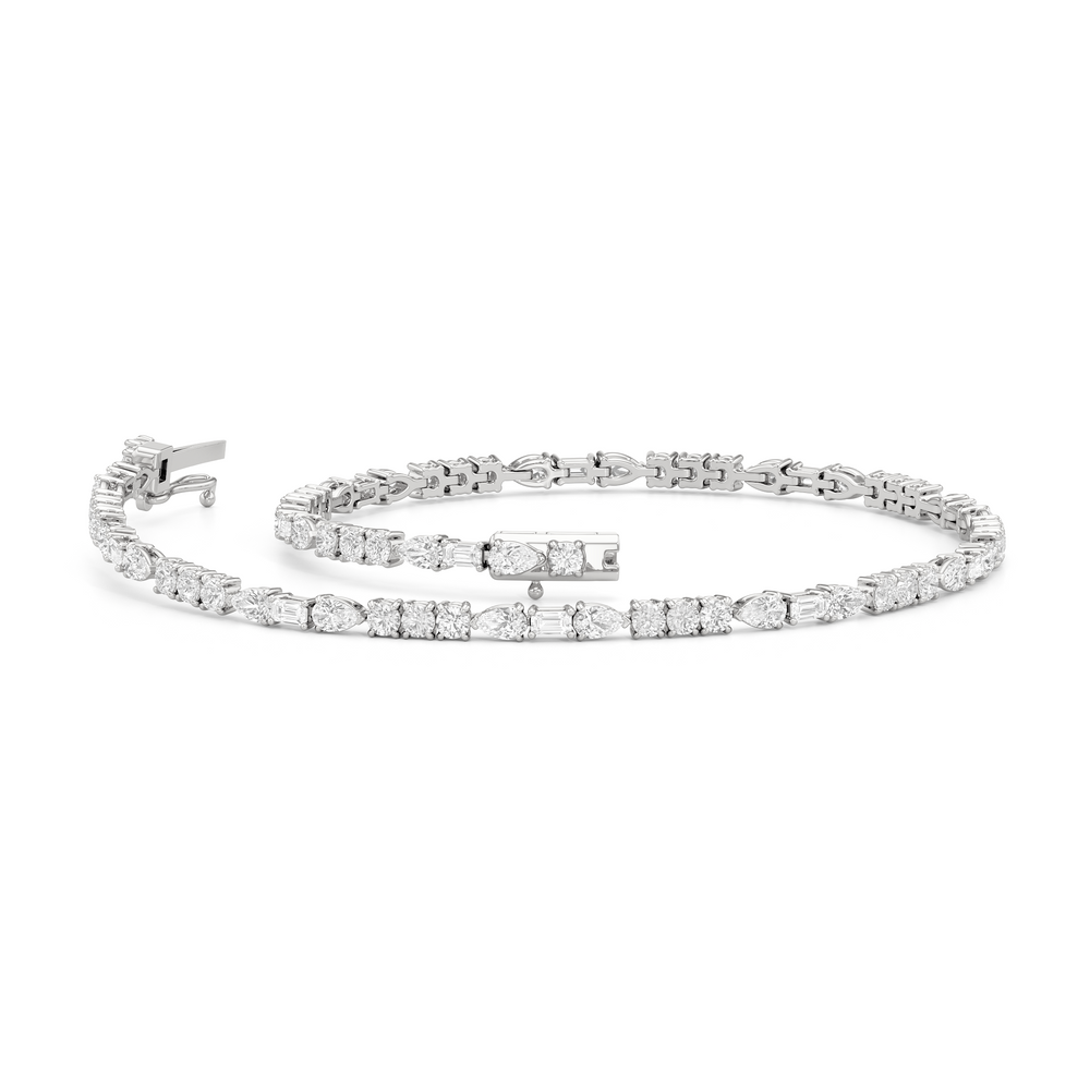 Pear, Emerald and Round Linear Tennis Bracelet with 2 3/4 Cut Diamond in 14KT White Gold view 2
