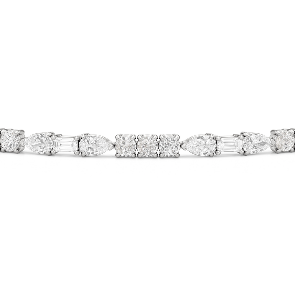 Pear, Emerald and Round Linear Tennis Bracelet with 2 3/4 Cut Diamond in 14KT White Gold view 5
