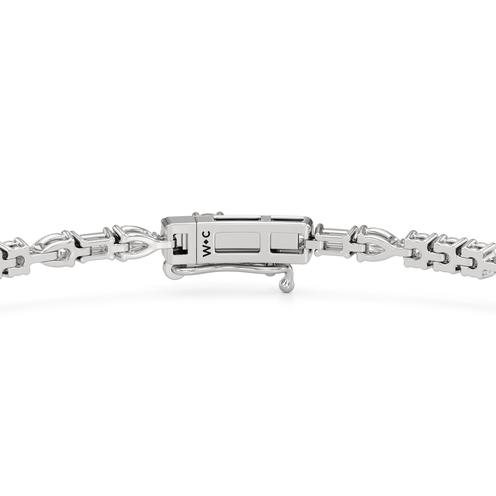 Pear, Emerald and Round Linear Tennis Bracelet with 2 3/4 Cut Diamond in 14KT White Gold view 6

