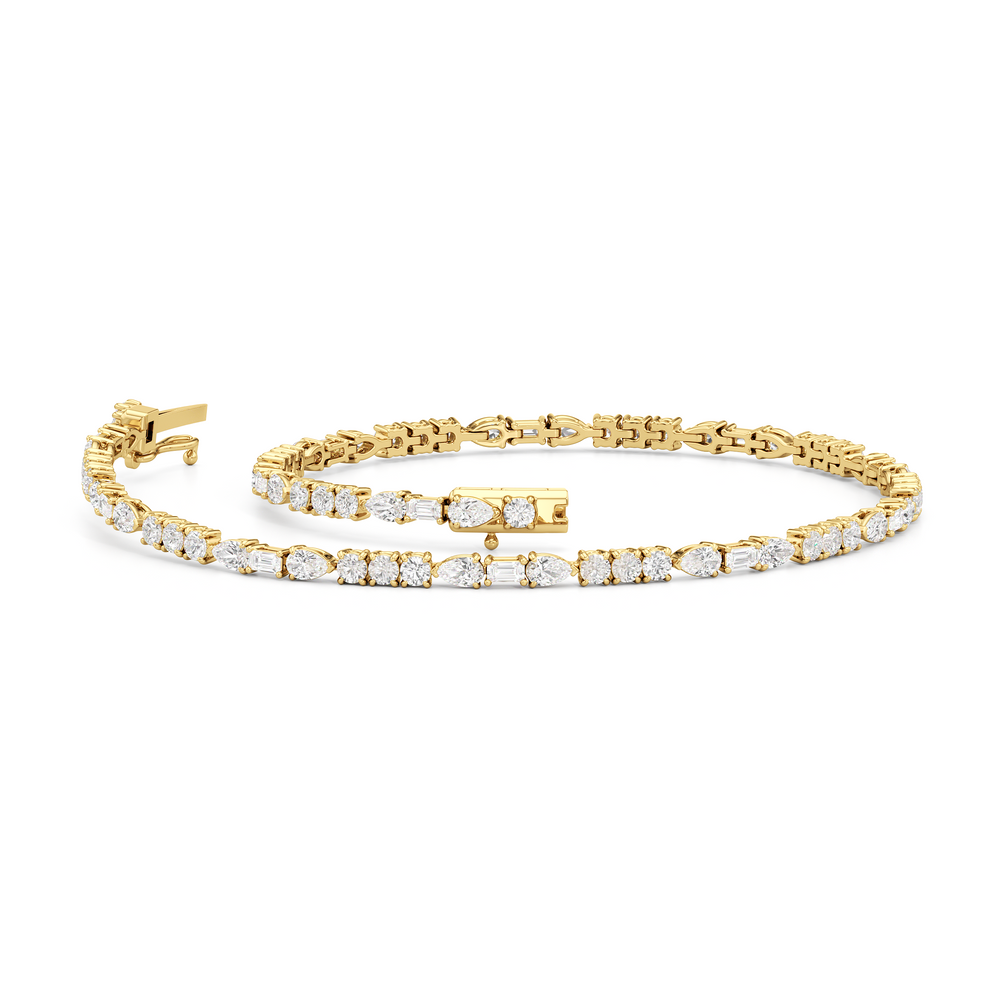 Pear, Emerald and Round Linear Tennis Bracelet with 2 3/4 Cut Diamond in 14KT Yellow Gold view 2
