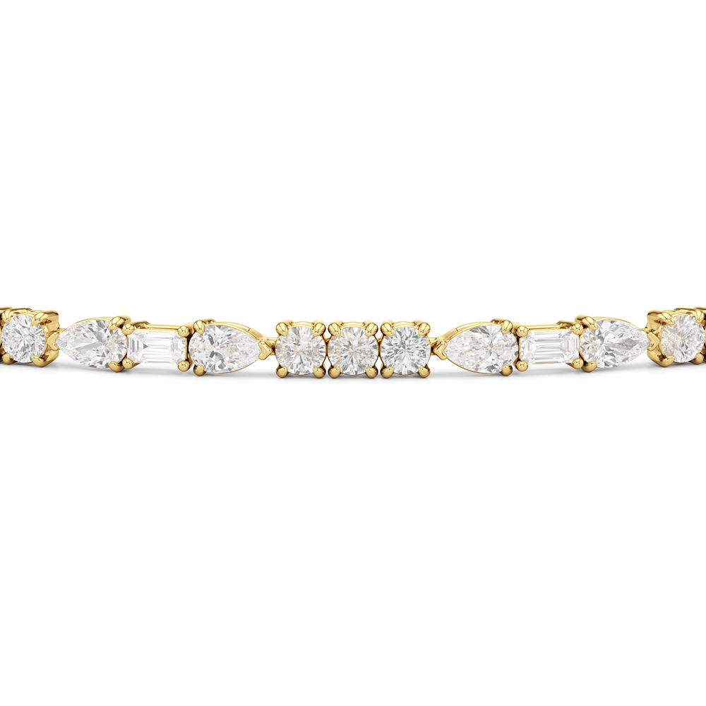 Pear, Emerald and Round Linear Tennis Bracelet with 2 3/4 Cut Diamond in 14KT Yellow Gold view 5
