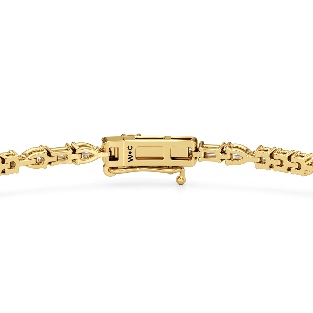 Pear, Emerald and Round Linear Tennis Bracelet with 2 3/4 Cut Diamond in 14KT Yellow Gold view 6

