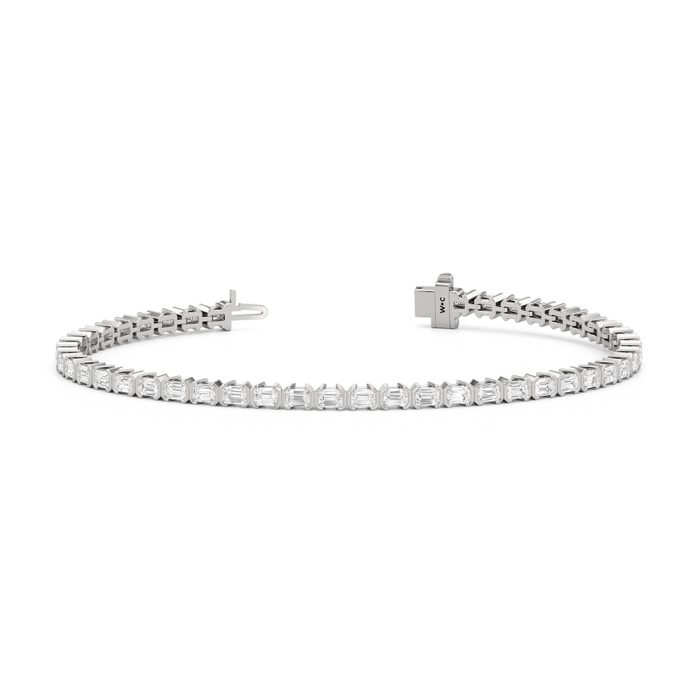 Half-Bezeled Emerald East-West Tennis Bracelet with 4 1/4 Cut Diamond in 14KT White Gold view 2

