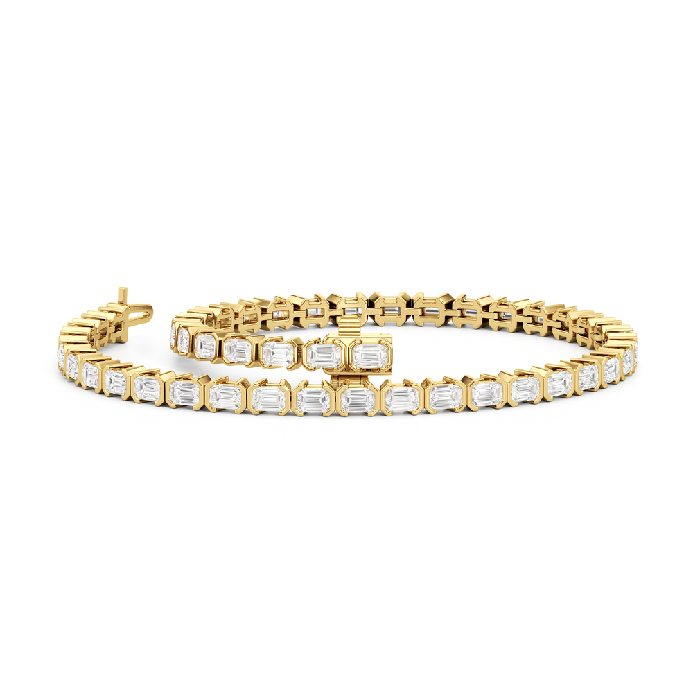 Half-Bezeled Emerald East-West Tennis Bracelet with 4 1/4 Cut Diamond in 14KT Yellow Gold view 3
