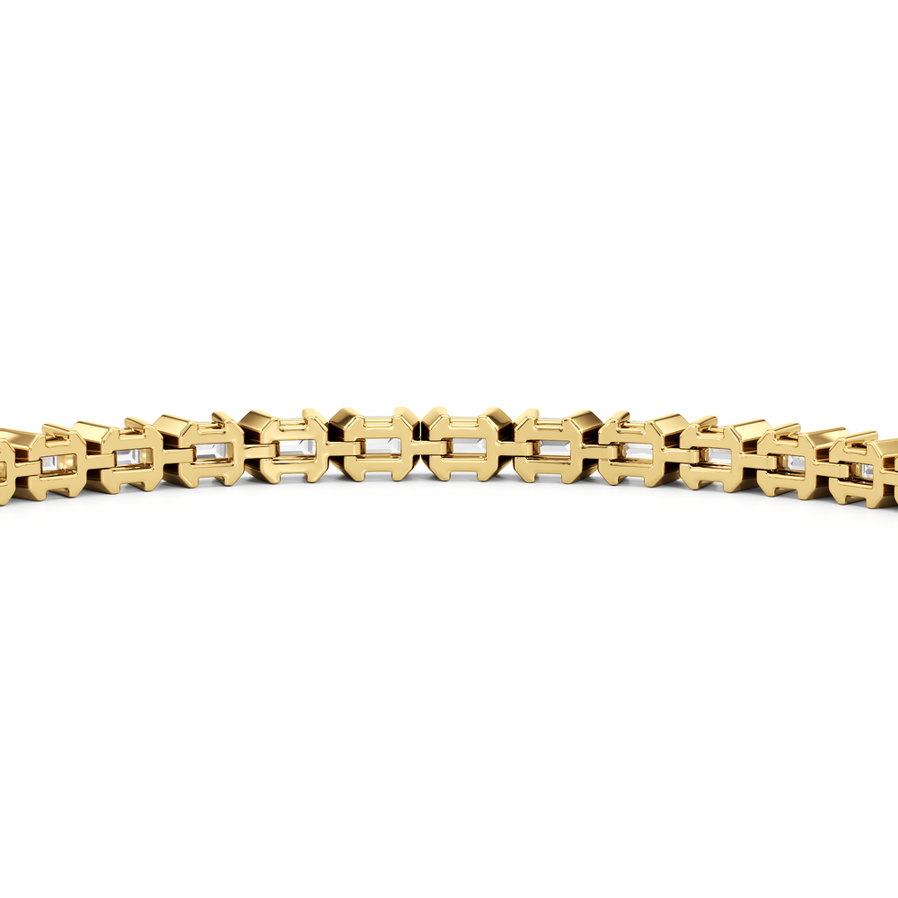 Half-Bezeled Emerald East-West Tennis Bracelet with 4 1/4 Cut Diamond in 14KT Yellow Gold view 8
