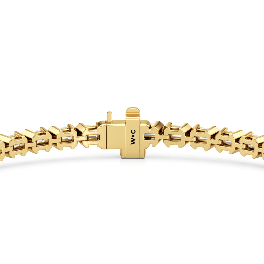 Half-Bezeled Emerald East-West Tennis Bracelet with 4 1/4 Cut Diamond in 14KT Yellow Gold view 7
