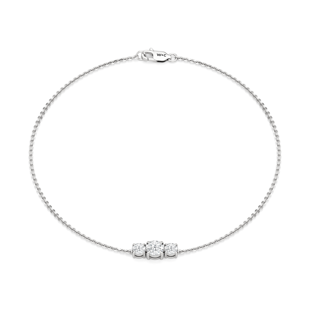 The Vera Three Stone Bracelet with Lab Cut Diamond in 14KT White Gold view 1

