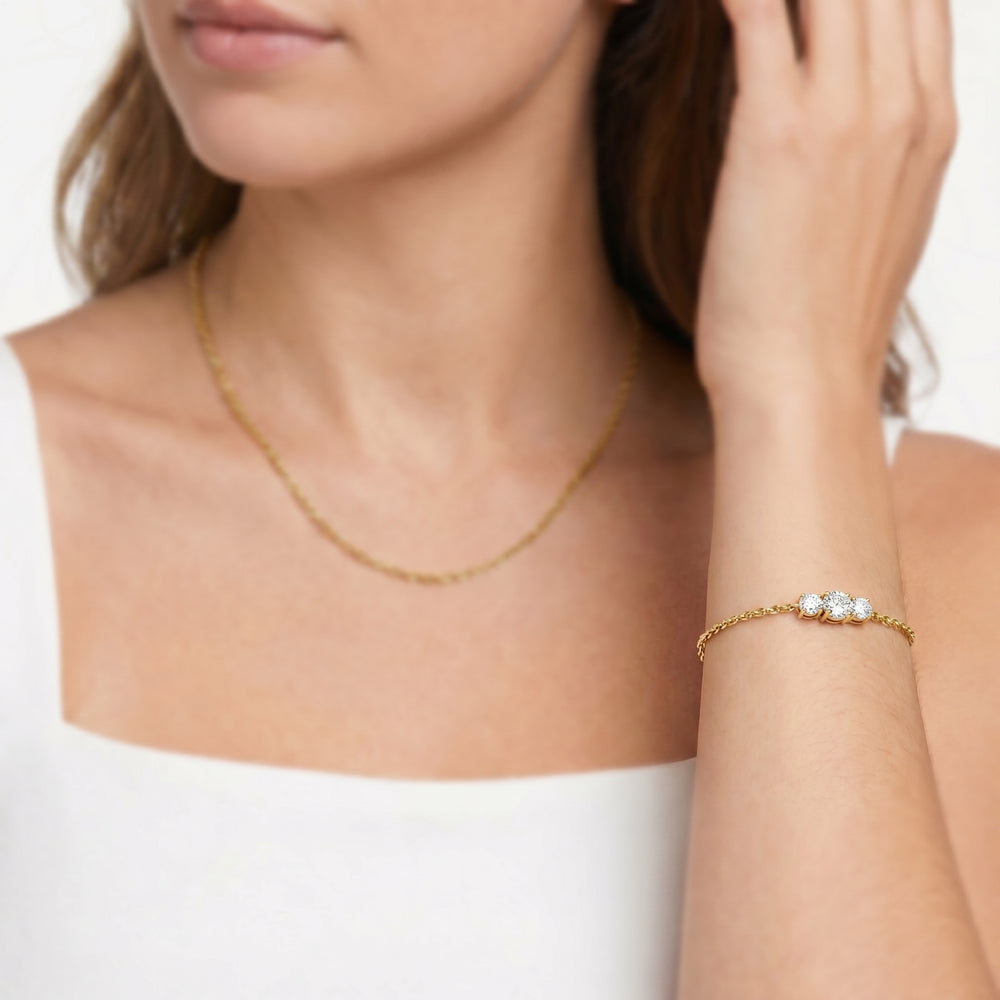 The Vera Three Stone Bracelet with Lab Cut Diamond in 14KT White Gold view 2
