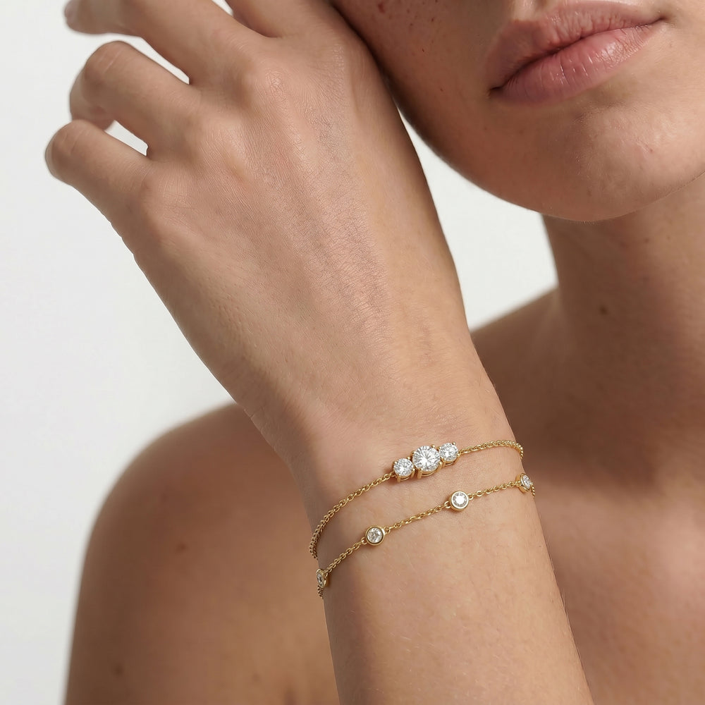 The Vera Three Stone Bracelet with Lab Cut Diamond in 14KT White Gold view 3
