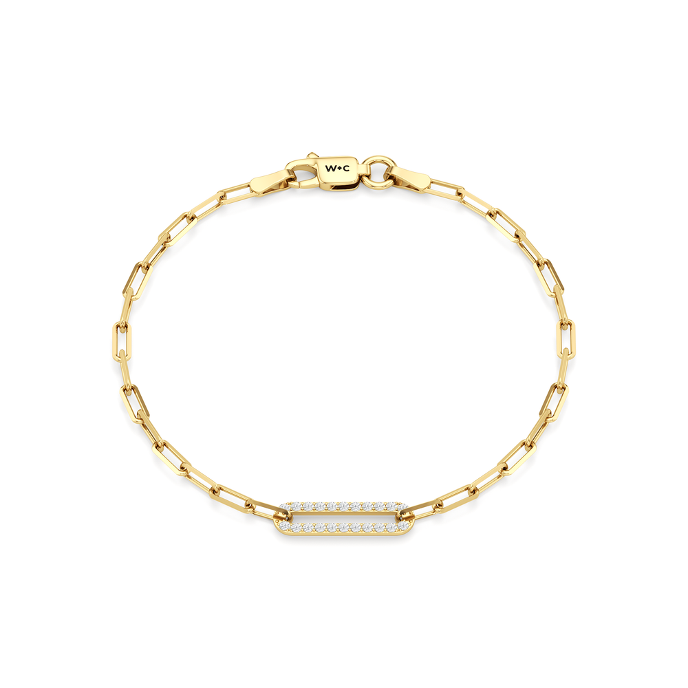 The Celine Paperclip Bracelet with Lab Cut Diamond in 14KT 18K Yellow Gold Vermeil view 1
