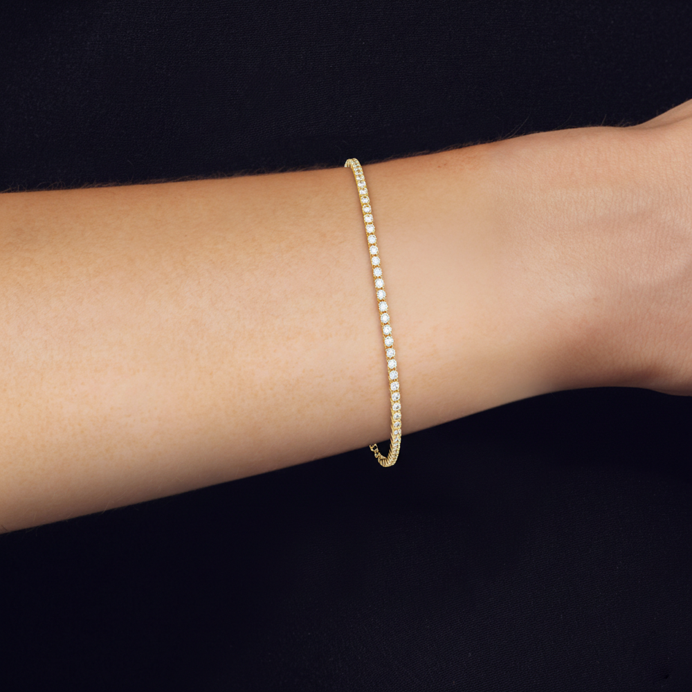 Petite Diamond Line Bracelet with 1/2 Cut Diamond in 14KT Yellow Gold view 4
