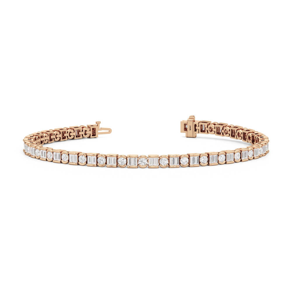 Half Bezel Tennis Bracelet with 4 Cut Diamond in 14KT Rose Gold view 2
