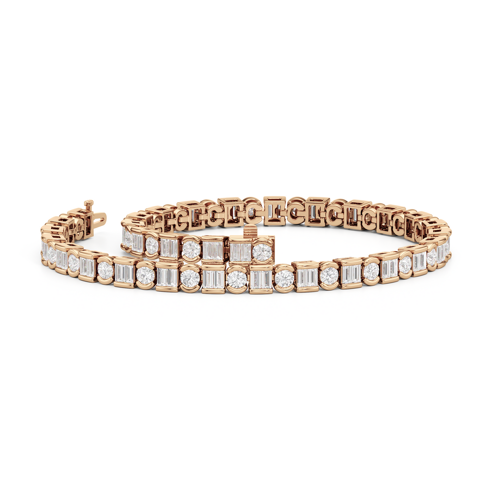 Half Bezel Tennis Bracelet with 4 Cut Diamond in 14KT Rose Gold view 3
