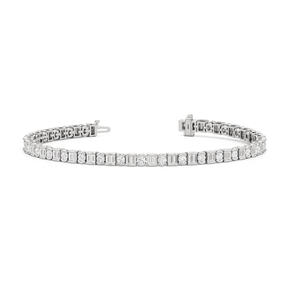 Half Bezel Tennis Bracelet with 4 Cut Diamond in 14KT White Gold view 2
