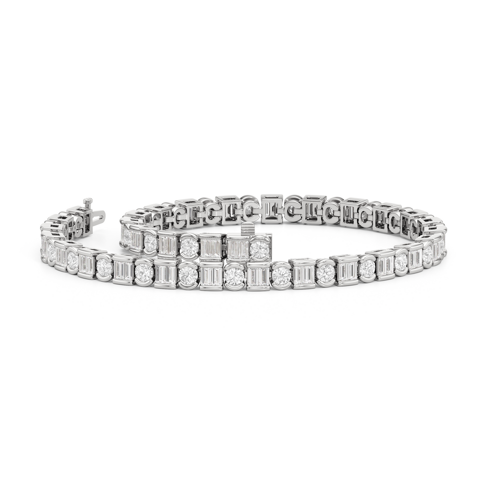 Half Bezel Tennis Bracelet with 4 Cut Diamond in 14KT White Gold view 3
