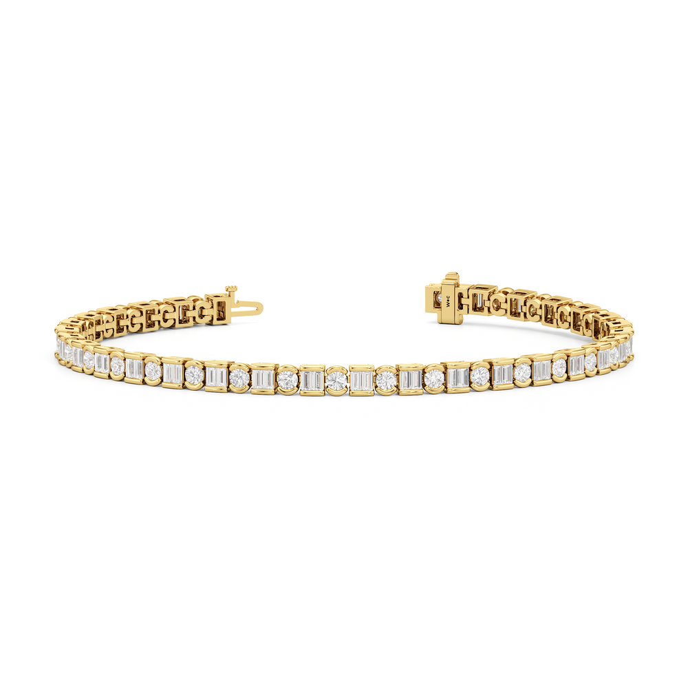 Half Bezel Tennis Bracelet with 4 Cut Diamond in 14KT Yellow Gold view 2

