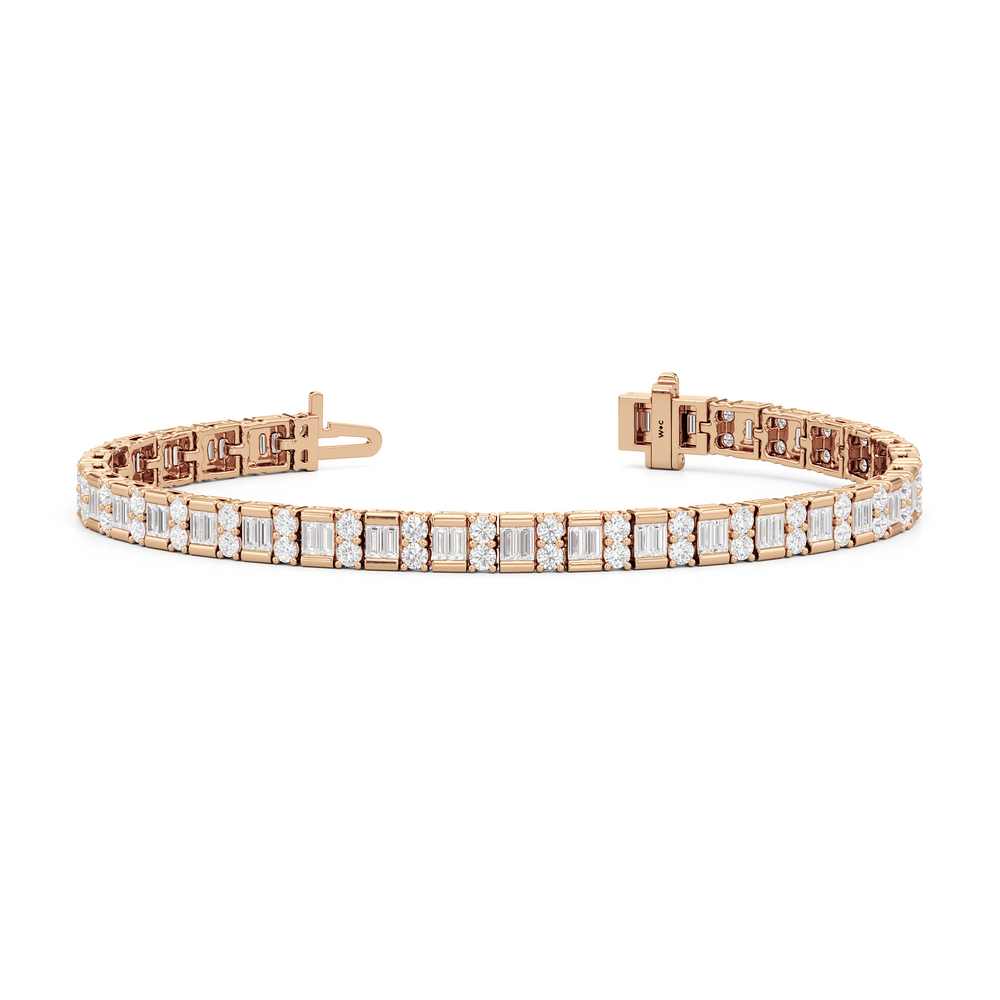 Alternating Mixed Tennis Bracelet with 5 Cut Diamond in 14KT Rose Gold view 2
