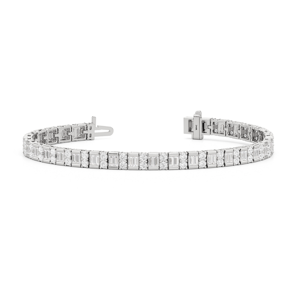 Alternating Mixed Tennis Bracelet with 5 Cut Diamond in 14KT White Gold view 2

