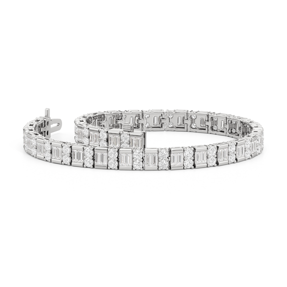 Alternating Mixed Tennis Bracelet with 5 Cut Diamond in 14KT White Gold view 3
