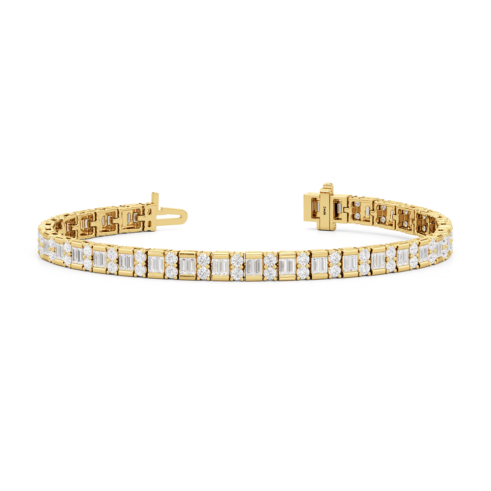 Alternating Mixed Tennis Bracelet with 5 Cut Diamond in 14KT Yellow Gold view 2
