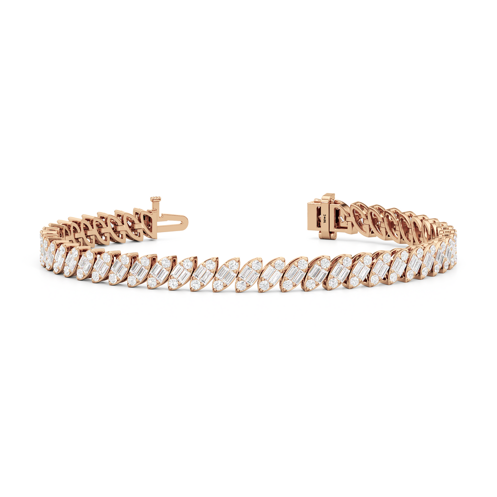 Marquise Tennis Bracelet with 4 Cut Diamond in 14KT Rose Gold view 2

