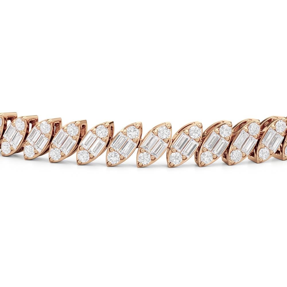 Marquise Tennis Bracelet with 4 Cut Diamond in 14KT Rose Gold view 6
