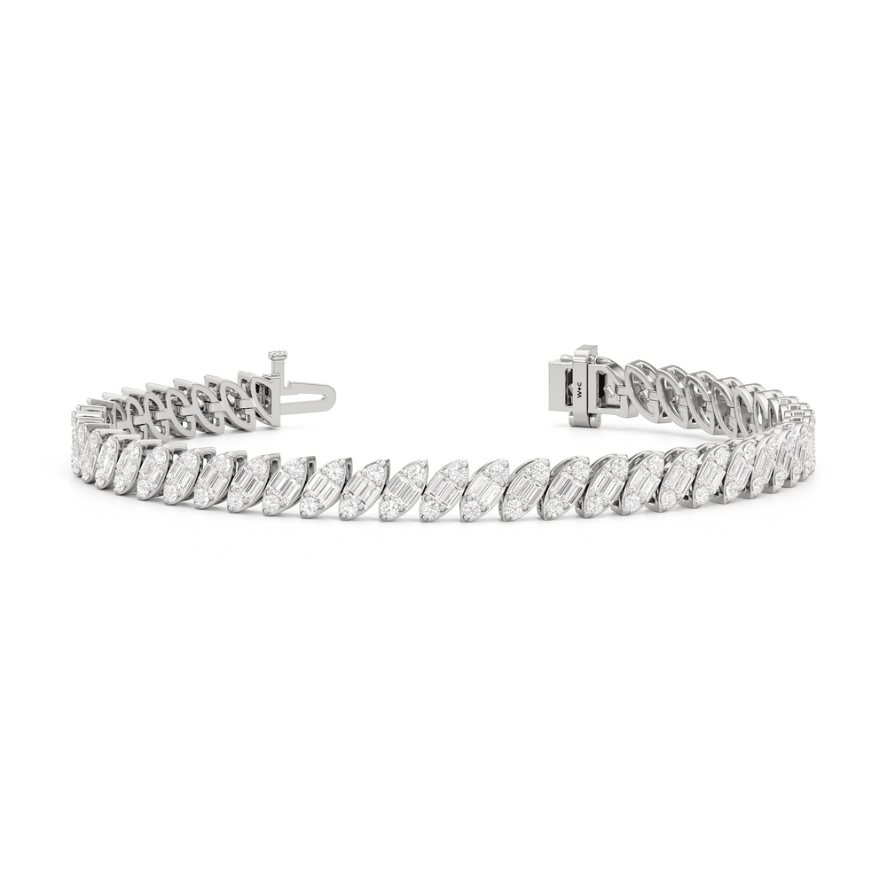 Marquise Tennis Bracelet with 4 Cut Diamond in 14KT White Gold view 2
