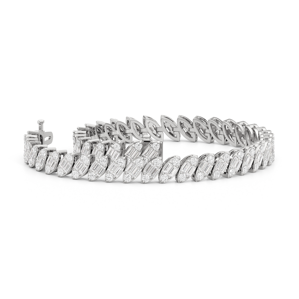 Marquise Tennis Bracelet with 4 Cut Diamond in 14KT White Gold view 3
