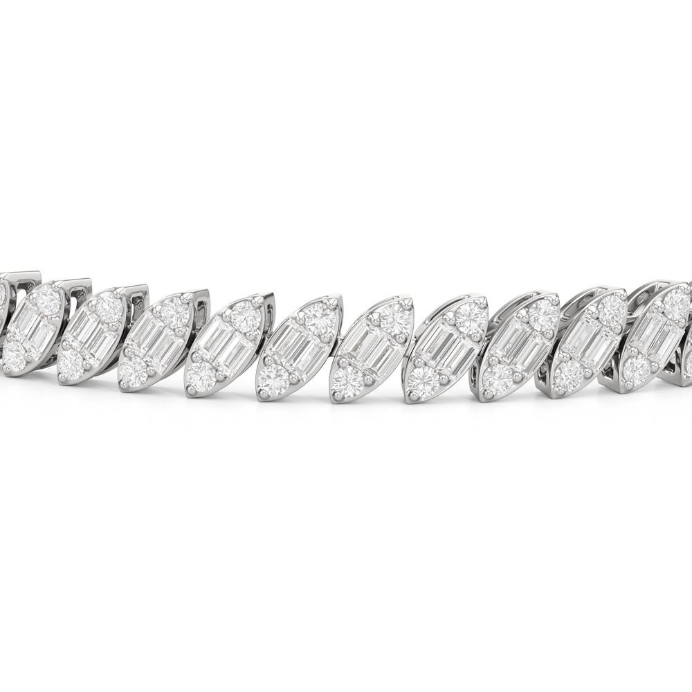 Marquise Tennis Bracelet with 4 Cut Diamond in 14KT White Gold view 6
