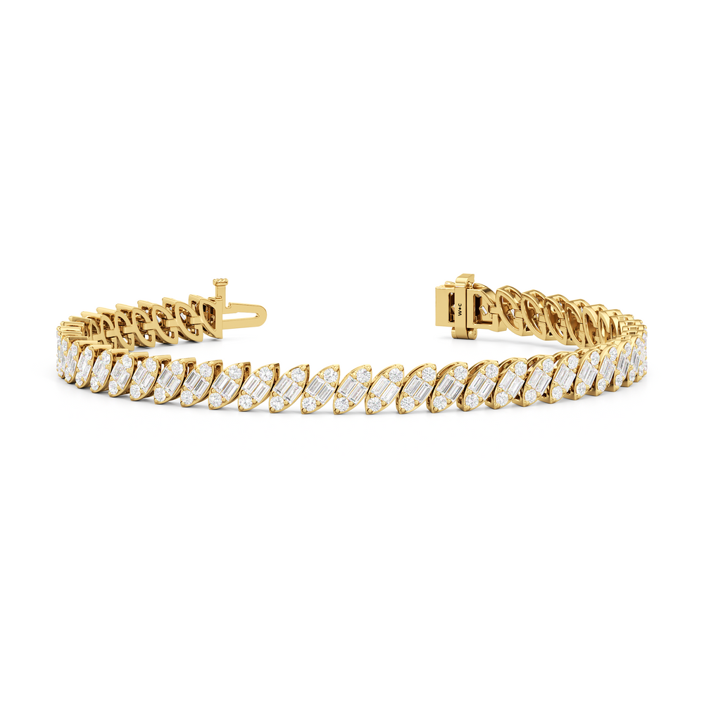 Marquise Tennis Bracelet with 4 Cut Diamond in 14KT Yellow Gold view 2
