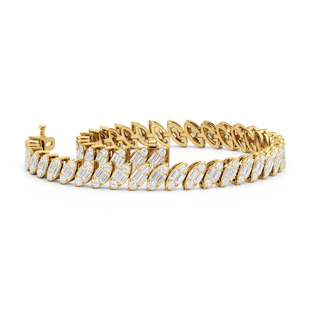 Marquise Tennis Bracelet with 4 Cut Diamond in 14KT Yellow Gold view 3
