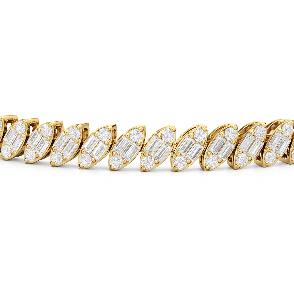 Marquise Tennis Bracelet with 4 Cut Diamond in 14KT Yellow Gold view 6
